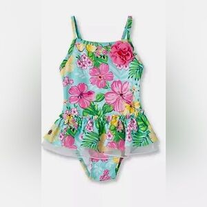 NWT Little Me Baby Girl Tropical Floral Tutu Swimsuit UPF 50 Size 2T
